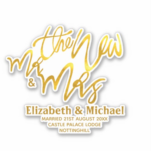 新しいMrとMrs(名前、日付、会場の追加)金ゴールド シール (正面)