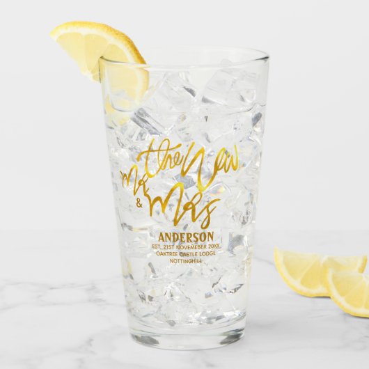 新しいMrとMrs(名前、日付、会場の追加)金ゴールド タンブラーグラス (アイス正面)