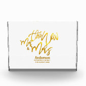 新しいMrとMrs(名前、日付、会場の追加)金ゴールド フォトブロック (正面)