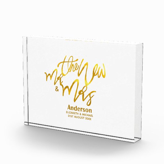 新しいMrとMrs（名前、日付、会場の追加）金ゴールド フォトブロック (右)