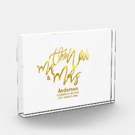 新しいMrとMrs（名前、日付、会場の追加）金ゴールド フォトブロック