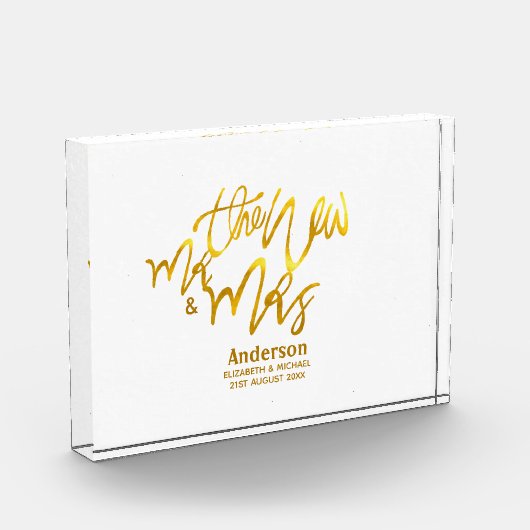 新しいMrとMrs(名前、日付、会場の追加)金ゴールド フォトブロック (左)
