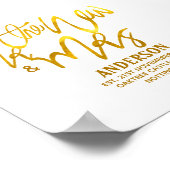 新しいMrとMrs(名前、日付、会場の追加)金ゴールド ポスター (角)