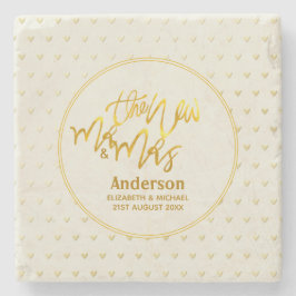 新しいMr.And Mrs. (name.date,)金ゴールドラブハート ストーンコースター