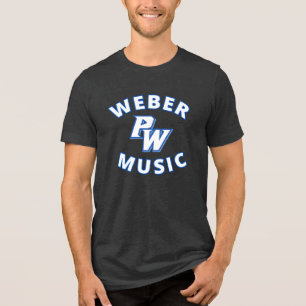 新しいPWロゴ付きWeber Music (ブルー文字) トライブレンドＴシャツ