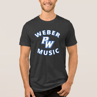 新しいPWロゴ付きWeber Music (ブルー文字) トライブレンドTシャツ