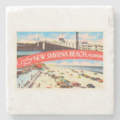 新しいSmyrnaのビーチのフロリダFL古い旅行記念品 ストーンコースター (正面)