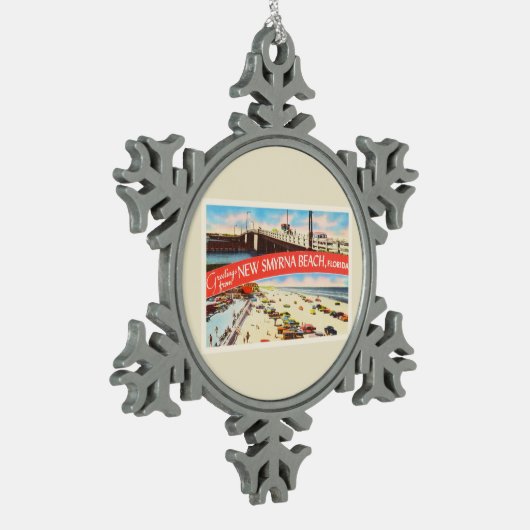新しいSmyrnaのビーチのフロリダFL古い旅行記念品 スノーフレークピューターオーナメント (左)