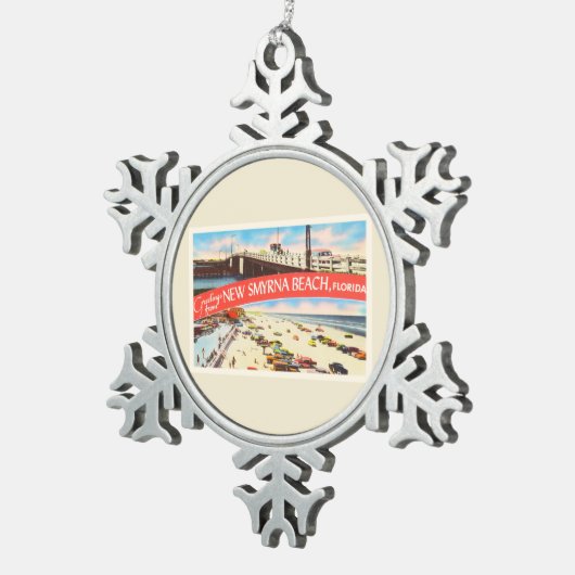 新しいSmyrnaのビーチのフロリダFL古い旅行記念品 スノーフレークピューターオーナメント (右)