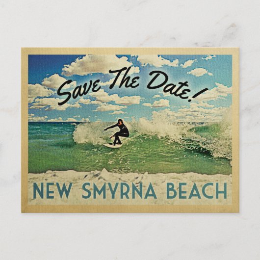 新しいSmyrnaビーチは日付フロリダサーフィンを保存 案内ポストカード (正面)