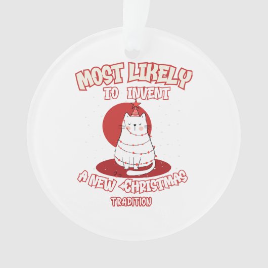 新しおもしろいいクリスマスを思い付く猫 オーナメント (正面)