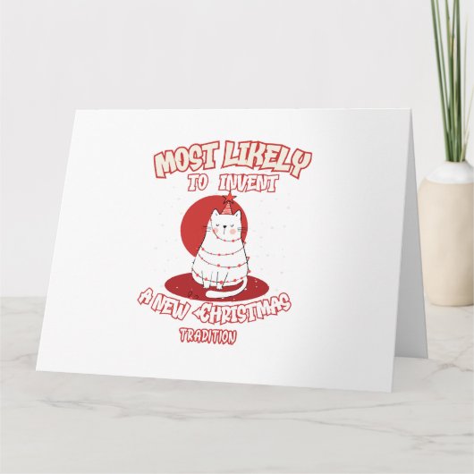 新しおもしろいいクリスマスを思い付く猫 カード (正面)