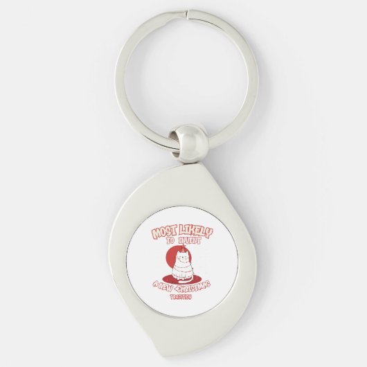新しおもしろいいクリスマスを思い付く猫 キーホルダー (正面)