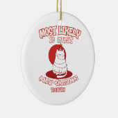 新しおもしろいいクリスマスを思い付く猫 セラミックオーナメント (右)