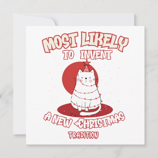 新しおもしろいいクリスマスを思い付く猫 招待状 (正面)