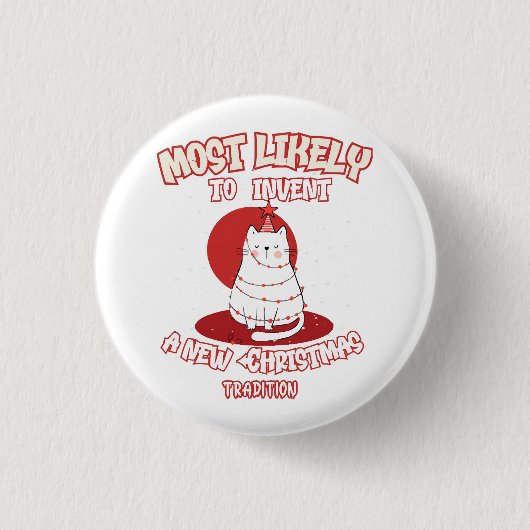 新しおもしろいいクリスマスを思い付く猫 缶バッジ (正面)