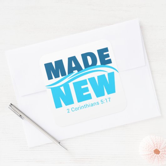 新しくなった – キリスト教信仰バプテスマ2コリント5 スクエアシール (封筒)