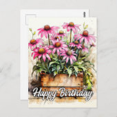 新しく摘んだアスターの花のアート ポストカード (正面/裏面)