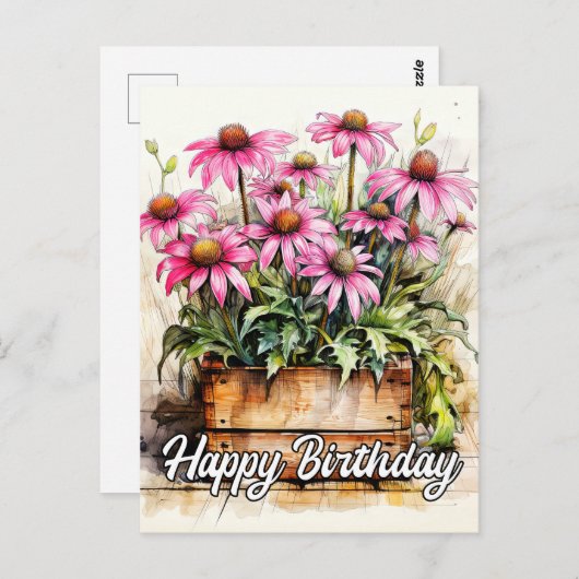 新しく摘んだアスターの花のアート ポストカード (正面/裏面)