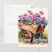 新しく摘んだアスターの花のイラスト ポストカード (正面/裏面)