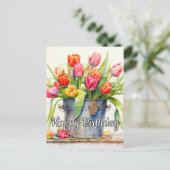 新しく摘んだチューリップの花 ポストカード (スタンド正面)