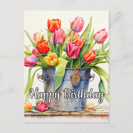 新しく摘んだチューリップの花 ポストカード (正面)