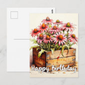 新しく植えたシオンの花のアート ポストカード (正面/裏面)