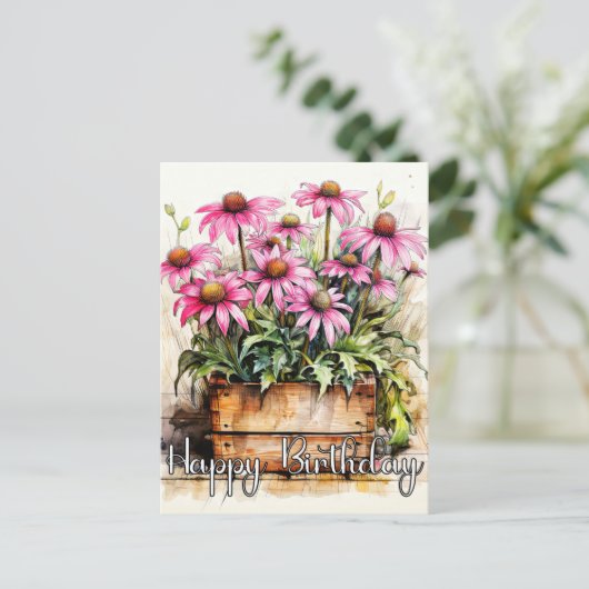 新しく植えられたアスターの花のイラスト ポストカード (スタンド正面)