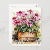 新しく植えられたアスターの花のイラスト ポストカード (正面/裏面)