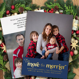 新しく生まれた赤ちゃんとゴールドのクリスマスカード 2枚の写真入り 箔シーズンカード