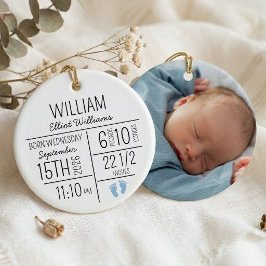 新しく生まれた赤ちゃん男の子の初めてのクリスマス 誕生統計 写真 セラミックオーナメント