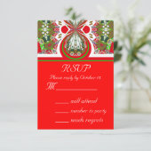 新しく赤いクリスマスRSVPのパーティの招待状の応答カード 出欠カード (スタンド正面)