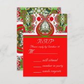 新しく赤いクリスマスRSVPのパーティの招待状の応答カード 出欠カード (正面/裏面)