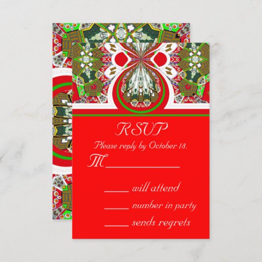 新しく赤いクリスマスRSVPのパーティの招待状の応答カード 出欠カード (正面/裏面)