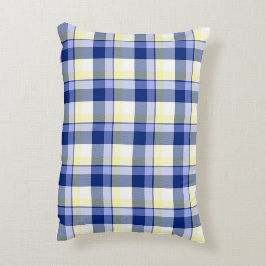 新しく青く黄色いタータンチェック格子縞のアクセントの枕 アクセントクッション (裏面(縦))