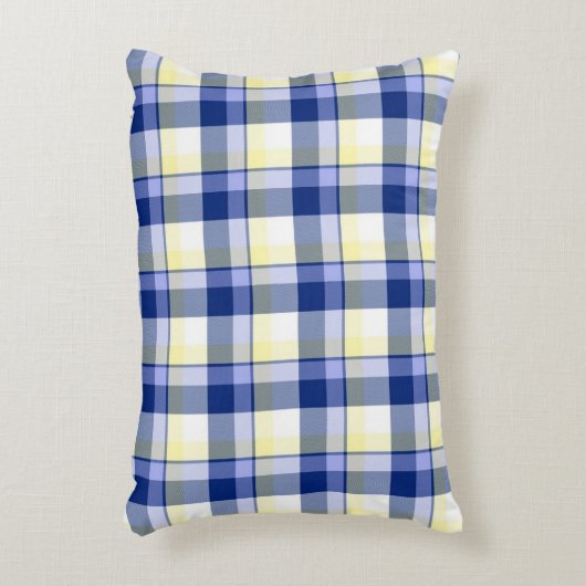 新しく青く黄色いタータンチェック格子縞のアクセントの枕 アクセントクッション (正面(垂直))