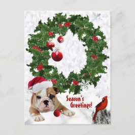 新しカスタマイズいブルドッグの子犬クリスマスバージョン2 シーズンポストカード