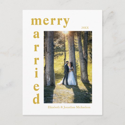 新しメリーい結婚した写真クリスマス シーズンポストカード (正面)