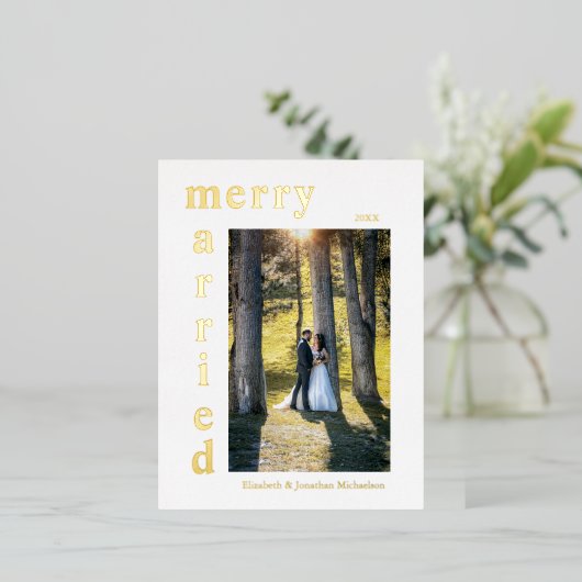 新しメリーい結婚した写真クリスマス 箔シーズンポストカード (立ち正面)