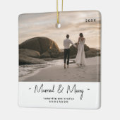 新しモダンい結婚第1回クリスマス写真クリスマス セラミックオーナメント (左)