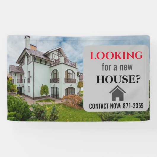 新し実在い家を探しているエステート赤グレー 横断幕 (横)
