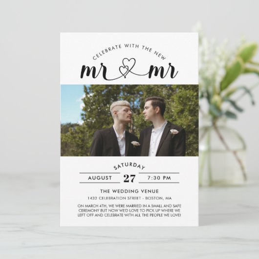 新し祝いMrとMrの写真を使用 招待状 (スタンド正面)