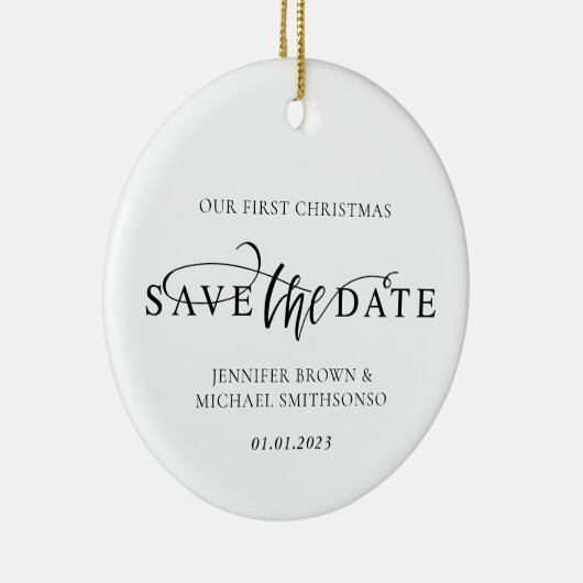 新し結婚い写真初めてのクリスマス日付の保存 セラミックオーナメント (右)