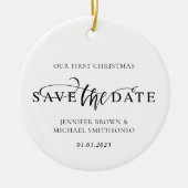 新し結婚い写真初めてのクリスマス日付の保存 セラミックオーナメント (正面)