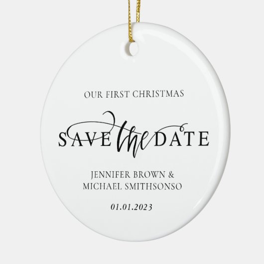 新し結婚い写真初めてのクリスマス日付の保存 セラミックオーナメント (左)