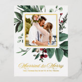 新し結婚したいメリー写真クリスマス 箔シーズンポストカード (正面)