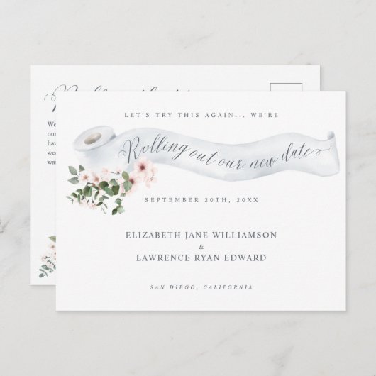 新し転がいデートトイレ紙ピンクの花 案内ポストカード (正面/裏面)