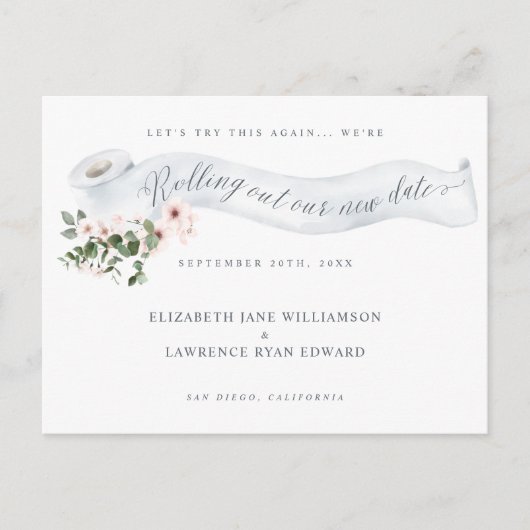 新し転がいデートトイレ紙ピンクの花 案内ポストカード (正面)