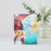 新たな始まりと女神カラフルの天使アート ポストカード (スタンド正面)
