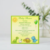 新たに孵化したベビーディノと恐竜のベビーシャワー 招待状 (スタンド正面)